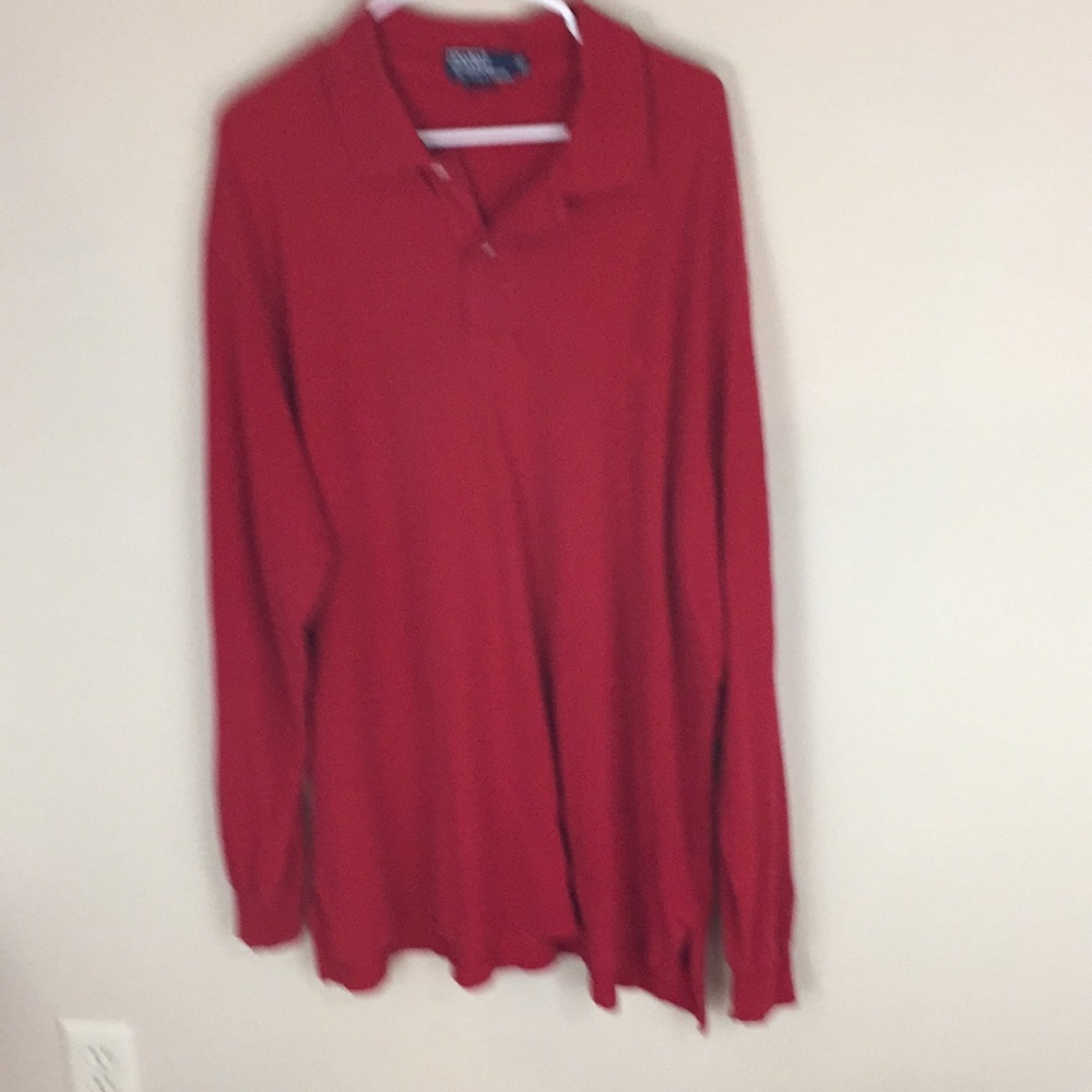 Polo Ralph Lauren Red Cotton  Long Sleeve Polo Shirt Size XLT Tall